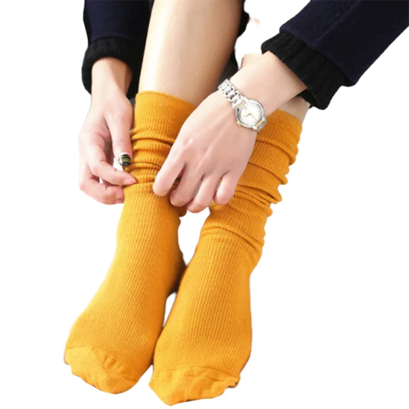 

Female Socks Autumn and Winter Cotton Thin Section Female Socks Solid Color Retro Sen Short Boots Socks Long Tube Socks
