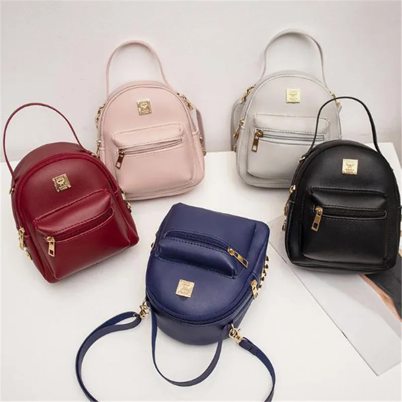 

Zipper Mini Backpack Women PU Shoulder Bag for Teenage Girls Multi-Function Small Bagpack Female Ladies School Rivet Backpack