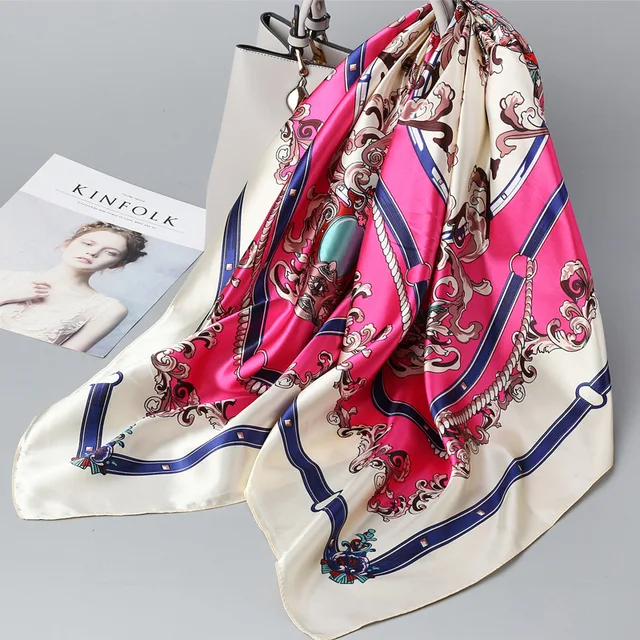 Wild 90*90cm Simulation Silk Square Scarf Women's Thin Print Summer Sun Breathable Silky Trendy Scarf Female 2020 Spring 3