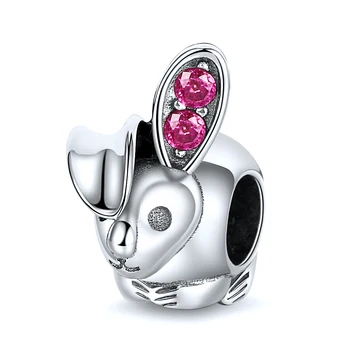 

925 sterling silver cute bunny charm beads with sparkling pink zirconia suitable for Pandora bracelet 2020 ladies fine jewelry