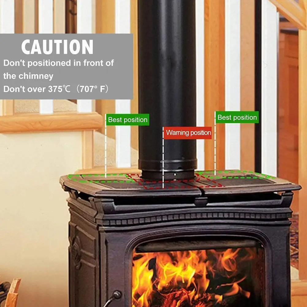

4 Blades Heat Powered Stove Fan Log Wood Burner Quiet Fireplace Heat Distribution Efficient Fan Home Black A7M4