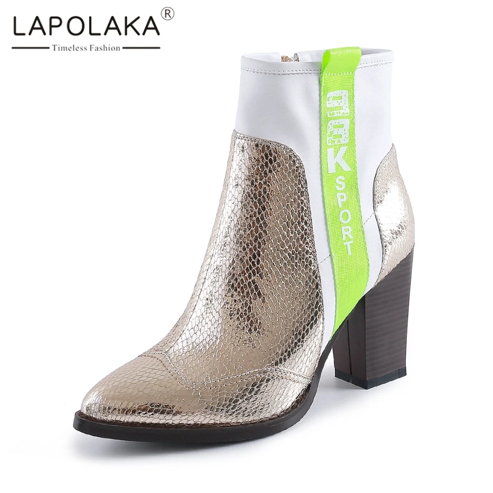 

Lapolaka New Autumn Luxury Patchwork Sock Booties Ladies Large Size 34-42 High Heels Ankle Boots Women 2019 Ol Shoes Woman