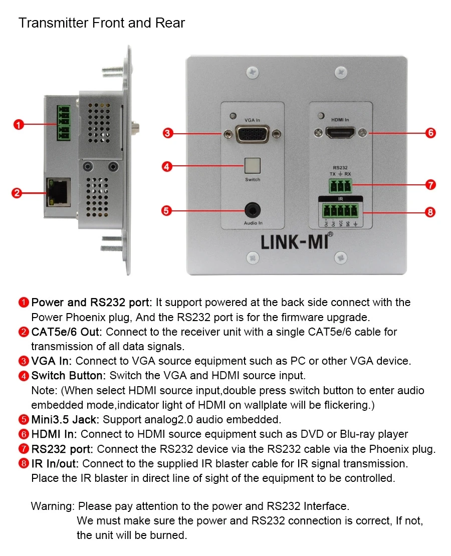 LINK-MI LM-EW53 4K 40M HDBaseT HDMI+ VGA