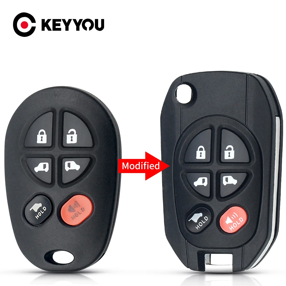 KEYYOU Fob 4+1 Button Housing Replace For Toyota Sienna/Avalon/Solara/Sequoia/Highlander 2004-2016 Remote Controls Car Key Shell |
