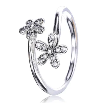

Authentic 925 Sterling Silver Ring Dazzling Daisies Open Ring With Crystal For Women Wedding Party Gift Fine Jewelry