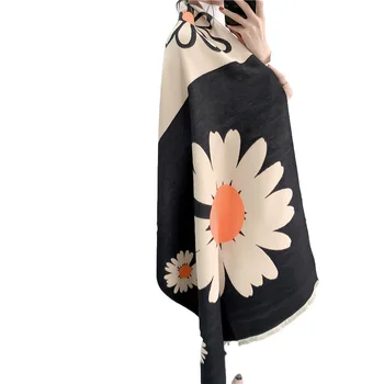 

Autumn and winter ladies warm thick Flower cashmere scarf Elegant bow print long shawl PashminaAD065
