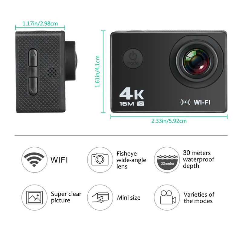 Go pro Экшн-камера Ultra HD 4K камера WiFi 2," 2,4 Удаленная Спортивная экшн-видеокамера 170D Подводная Водонепроницаемая камера