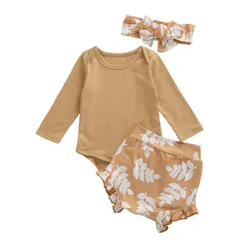 

Newborn Baby Girls Floral Clothes Set 2020 New Infant Girls Long Sleeve Bodysuit Top Kids FLower Cotton Shorts Outfits