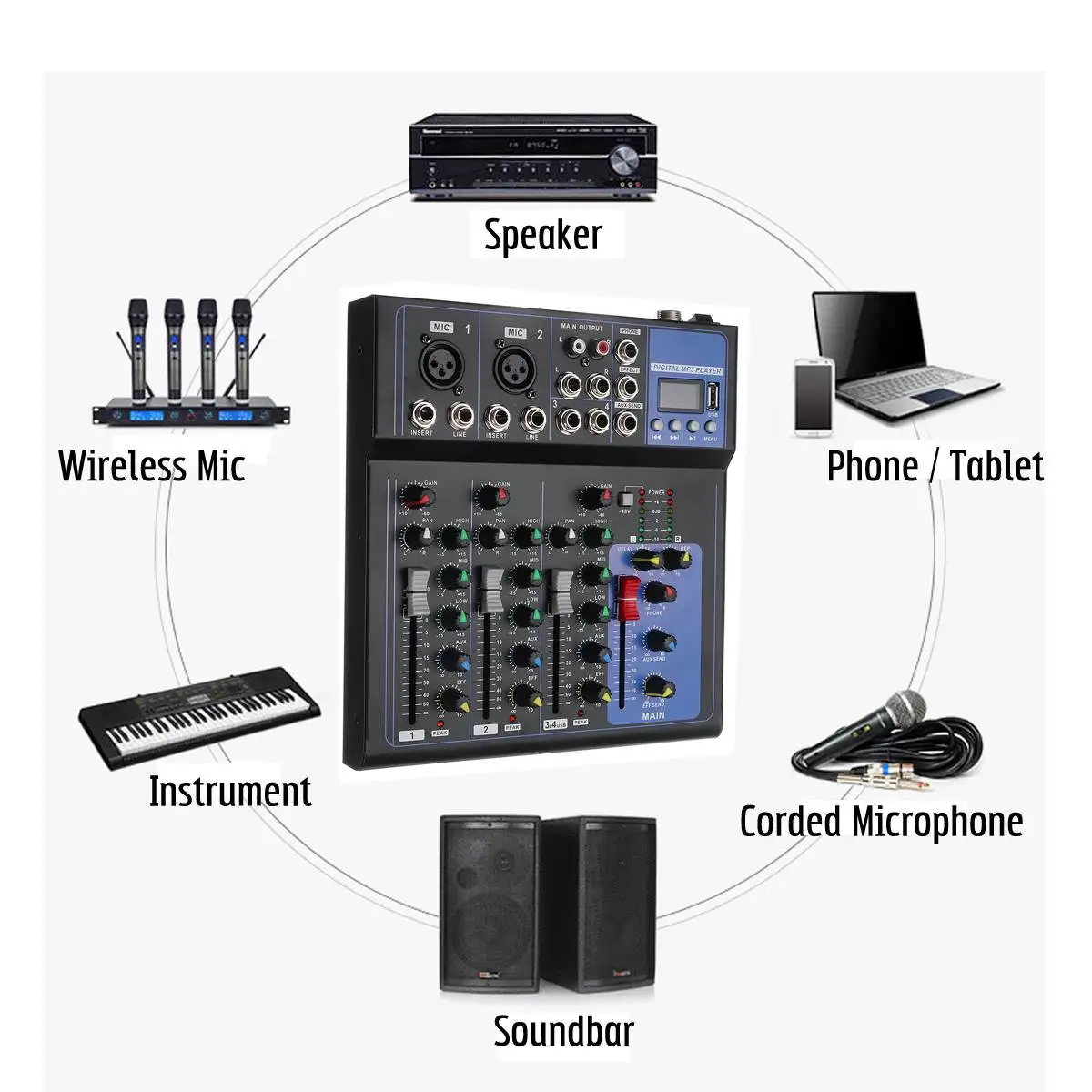 Портативный аудио микшер с Bluetooth USB DJ звуковая микшерная консоль MP3 Разъем 4 канала