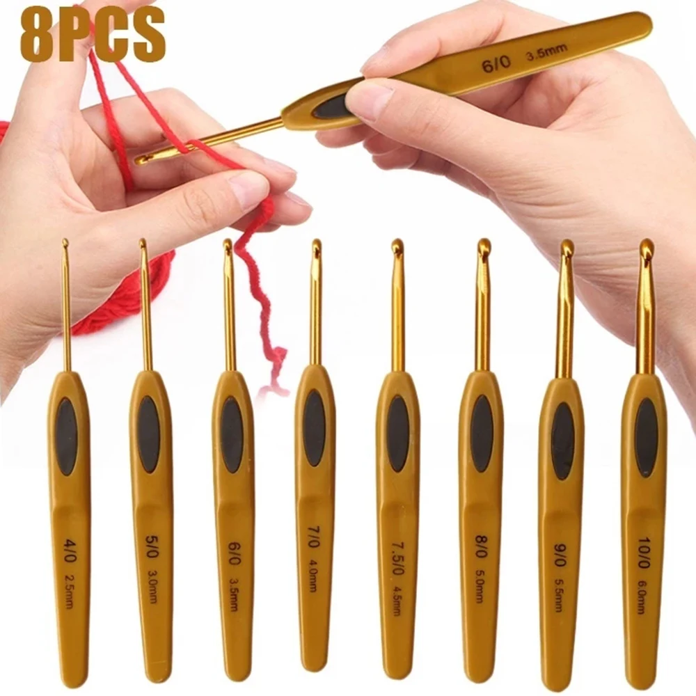 

8pcs Handmade Crochet Hook Set Stitches Sewing Tool Home Knitting Needles Aluminum Alloy Diy Portable