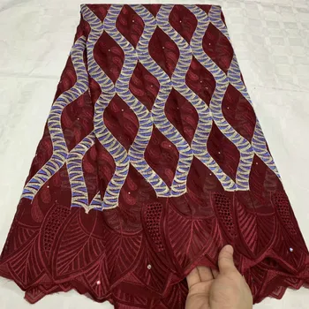 

Green Milk Slik Cotton African Lace Fabric For Party Dress DIY Sewing Embroidered French Nigerian Tull Lace Fabric With Stone