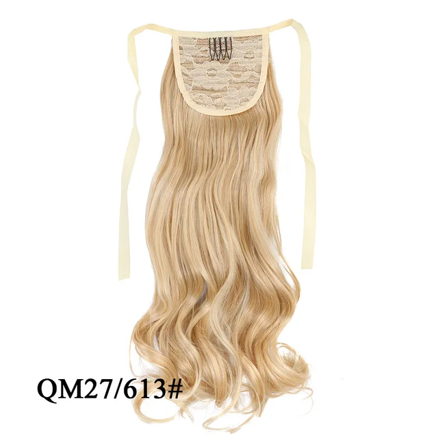 Leeons 20'' Synthetic Ponytail Hair pieces Heat Resistant Fiber Straight Ribbon Clip In Hair Extension 21 colors Brown Black qm 27 613