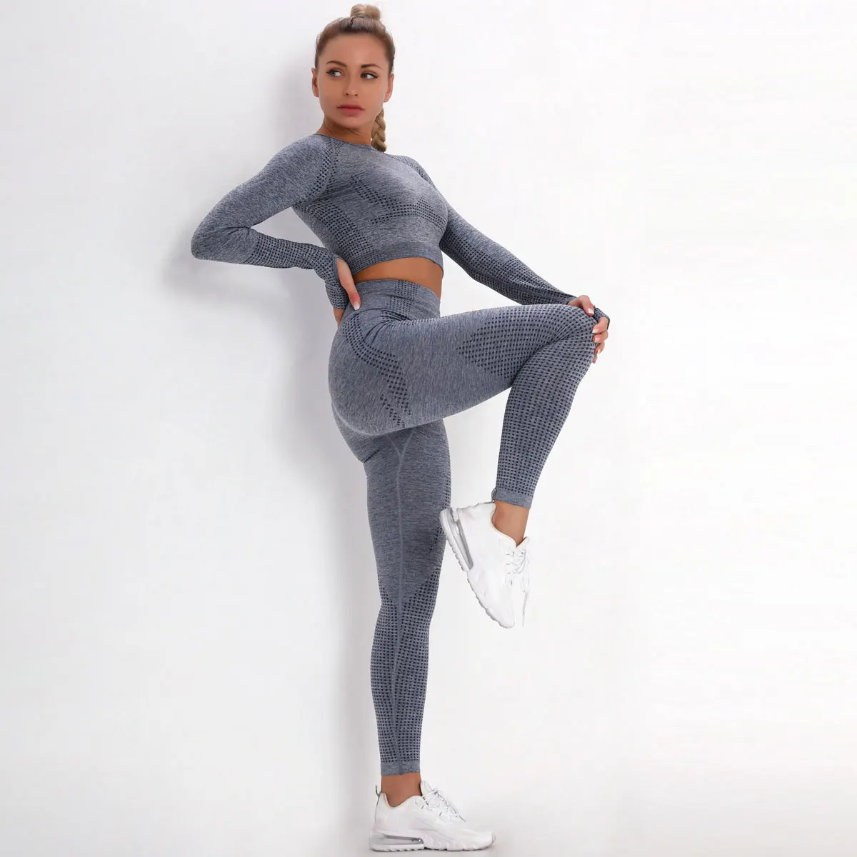 2/3/5PCS Women Sportswear Yoga Set Gym Clothing Tracksuit Long Sleeve Crop Top High Waist Seamless Leggings Fitness Sports Suits
