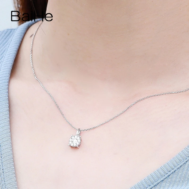BAIHE Solid 14 K, белое золото, всего 0,27ct, круглая огранка H/SI, натуральные бриллианты, трендовые украшения для помолвки, Подарочный кулон