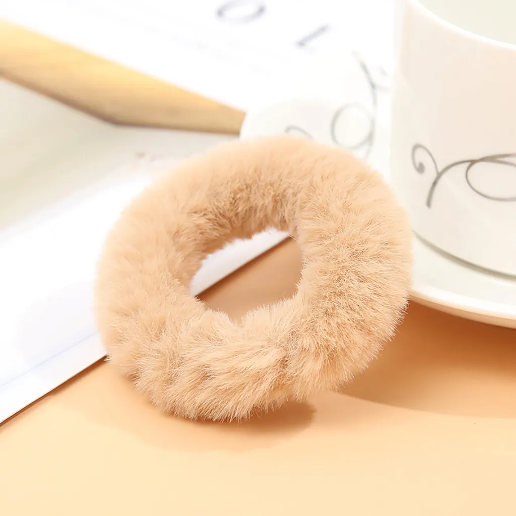 1PC Faux Fur Furry Scrunchie Winter Elastic Hair Rubber Band Adult Simple Solid Soft Plush Hair Band For Women Hair Accessories - Color: Orange