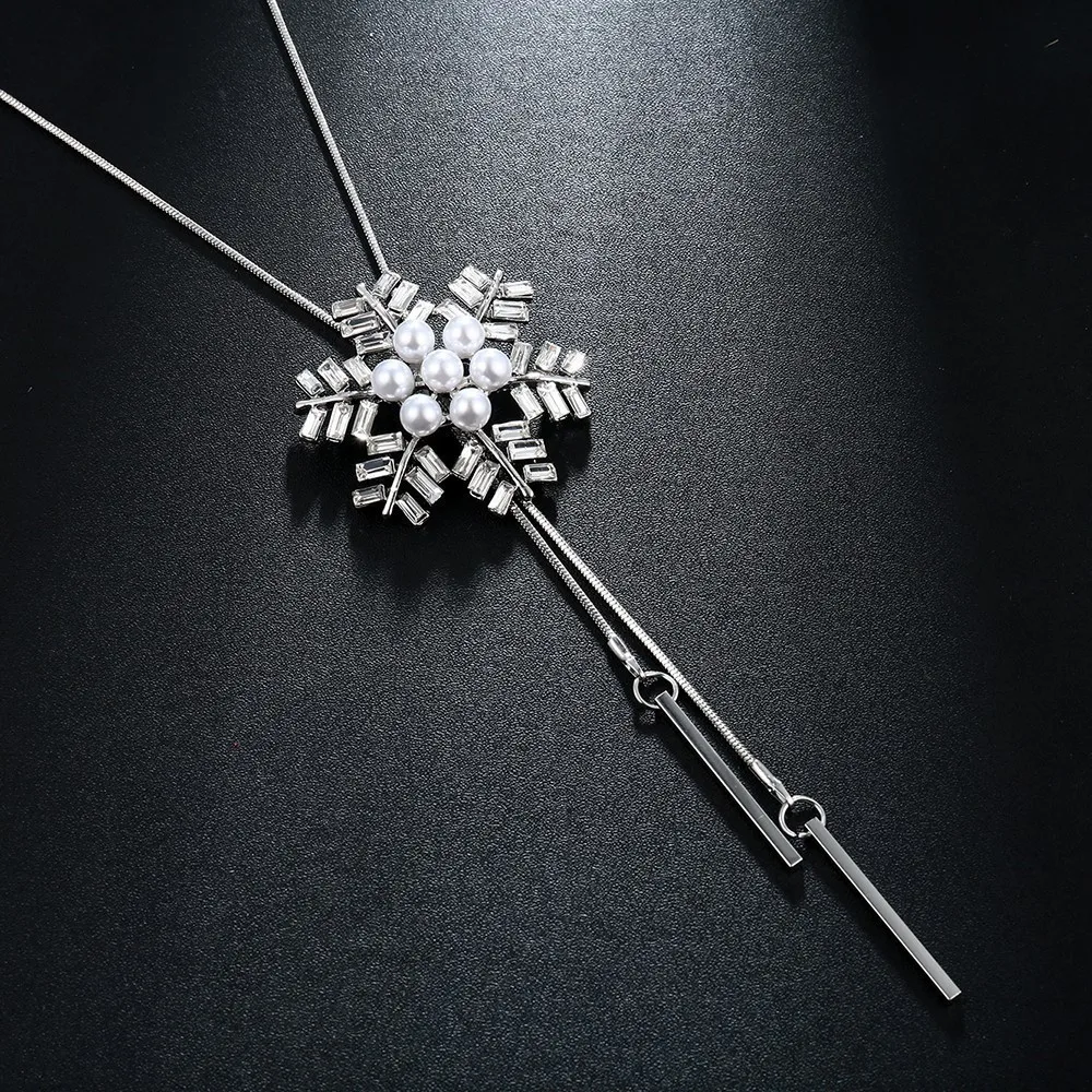 Meyfflin, женское ожерелье с искусственным жемчугом, модное, серебряное, цвет, Хрустальный цветок, длинное ожерелье, s& Кулоны, Ювелирное колье
