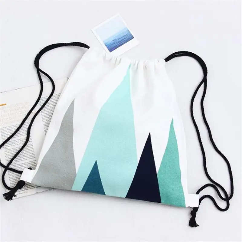 1 Pcs Unisex Casual Green Mountain Color Canvas Drawstring Bag Simple Casual Travel Canvas Drawstring Backpack Bag