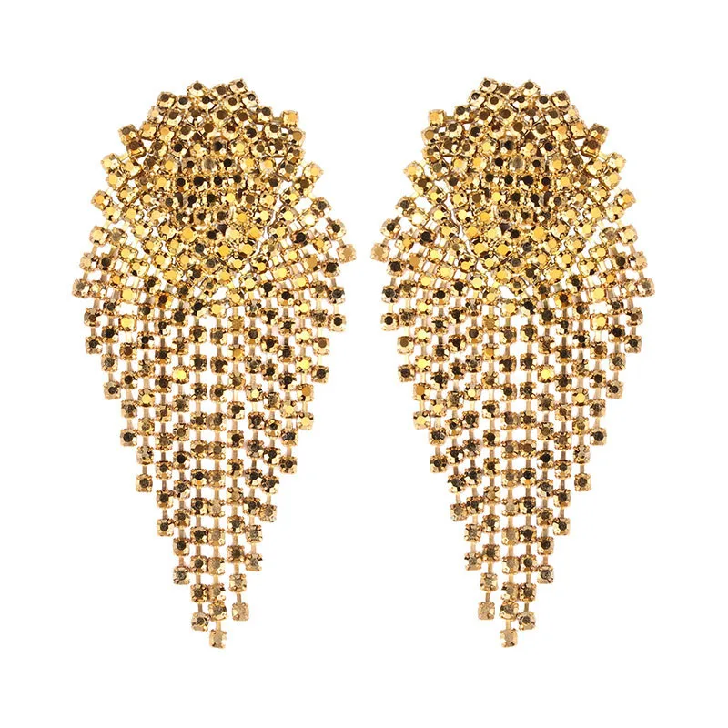 Dvacaman ZA, модные блестящие серьги-капли со стразами для женщин, подарок на свадьбу, кристалльное с кисточкой, длинные висячие серьги, ювелирные изделия - Окраска металла: gold2