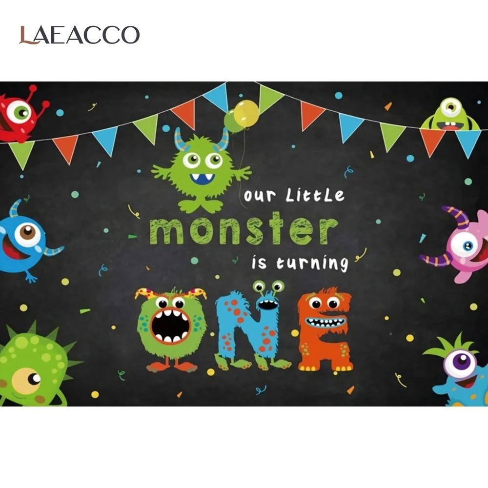 

Laeacco Little Monster Baby Shower Birthday Photography Backdrops Photographic Backgrounds Vinyl For Photo Studio Photophone