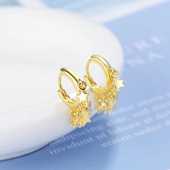 

925 Sterling Silver Star Tassel Hoop Earrings for Women Korean Trendy Earrings Luxury Charm Gold Earrings Fashion Jewelry gift
