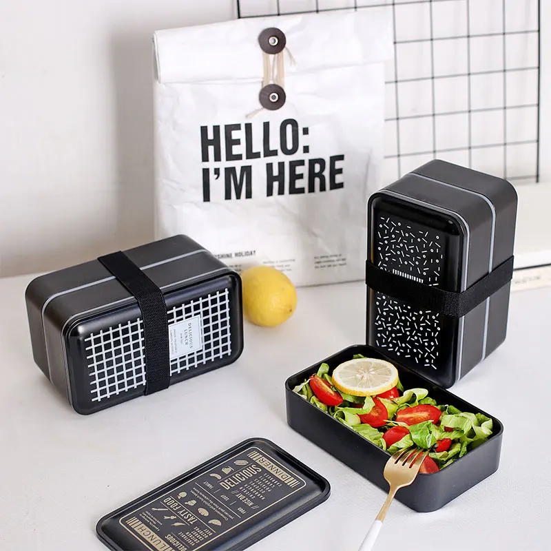 Bento Box Черный контейнер для еды Ланч-бокс пластиковый Ланч-бокс в скандинавском стиле двухслойный офисный контейнер для хранения