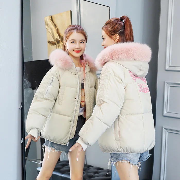 

Photo Shoot 2019 Autumn And Winter down Jacket South Korea Dongdaemun Short Cotton Coat Women's Fashion Large Fur Collar Cotton-