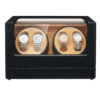

JQUEEN Automatic Watch Winder 4+0 Black Ostrich Pattern with Extremely Quiet Motor Large Capacity
