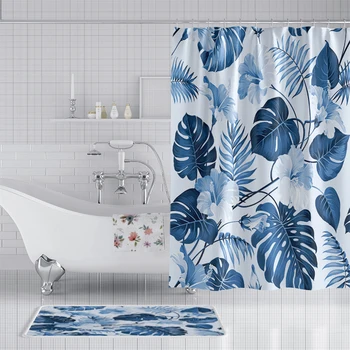 

Leaves shower curtain with hooks fabric 3d bath curtain shower curtains waterproof bathroom curtain Or mat