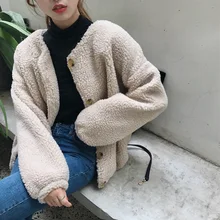 Manya Autumn And Winter New Style South Korea Laziness-Button Soft Lambs Wool Thick Jacket Women's Ss009