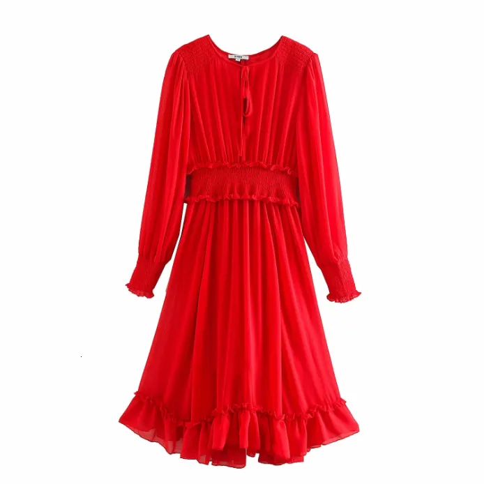 Красное шифоновое длинное платье для женщин с длинным рукавом тонкие Вечерние платья на шнуровке с вырезом Лолита - Цвет: red