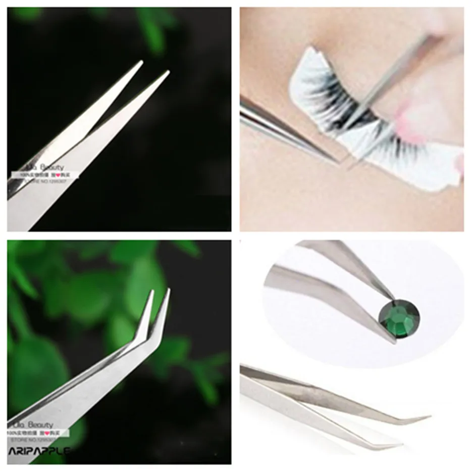 2pcs/set Medium Carbon Steel Pointe Tip Straight Tweezer Elbow Ceramic Makeup Nail Art DIY False Eyelash Extension Tools | Красота и