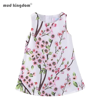 

Mudkingdom Little Girls Dresses Sleeveless Peach Blossom Print Princess A-line Back Zipper Dress