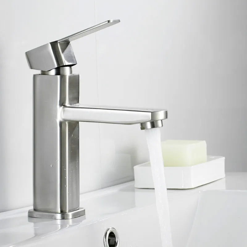 

Basin Faucet Cold Hot Water Tap Mixer Finish Square Pillar Designer Water Stainless Steel Body Modern Waterfall Faucets HOTBEST