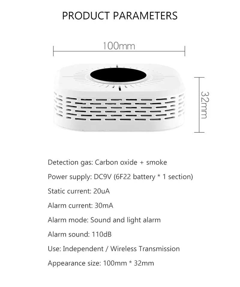 Угарный газ дымовой пожарной сигнализации 2-в-1 бытовой 110dB мульти-функциональный звук и светильник пожарная сигнализация детектор очень длительный режим ожидания