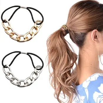 

Women Lady Girls Gold Silver Metal Chain Headband Head Piece Elastic Hair Band Head Knot Rope Ponytail Holder