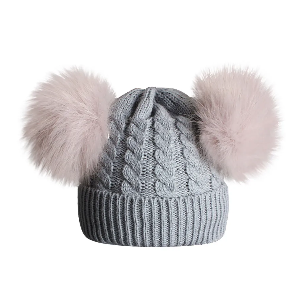 

Warm Winter Childrens Baby Hat Fur Ball Knitting Beanie Wool Hemming Pom Pom Hats Hiarball Cap For Girls