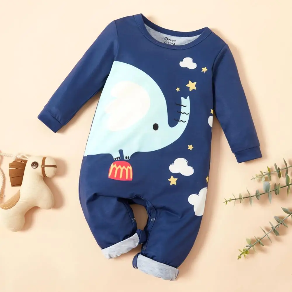 

PatPat 2020 New Arrival Autumn and Winter Deep Baby Boy casual Animal Elephant Jumpsuits BabyToddler GirlOne Pieces Baby Clothes