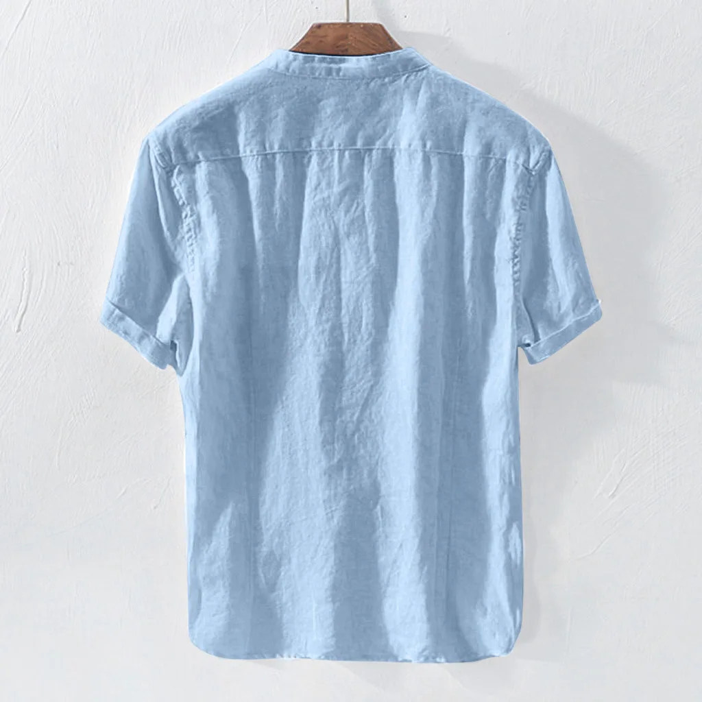 Европа и США Мужская рубашка с коротким рукавом Свободная летняя тонкая дышащая хлопковая и льняная рубашка с воротником, мужская
