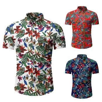 

Casual Hawaiian Shirt Men Floral Print Short Sleeve Shirts Mens Button Regular Slim Fit Blouse Summer Shirt