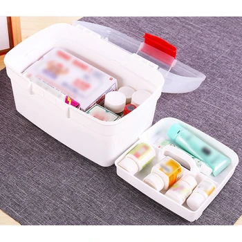 

Transparent White Plastic Medicine Box Home Storege First Aid Case With Removable Tray Family Emergency Kit Storage Organizer
