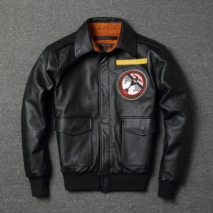 

Free shipping.mens plus size genuine leather jacket,classic A2 style cowhide coat.flight bomber jacket,warm thick leather