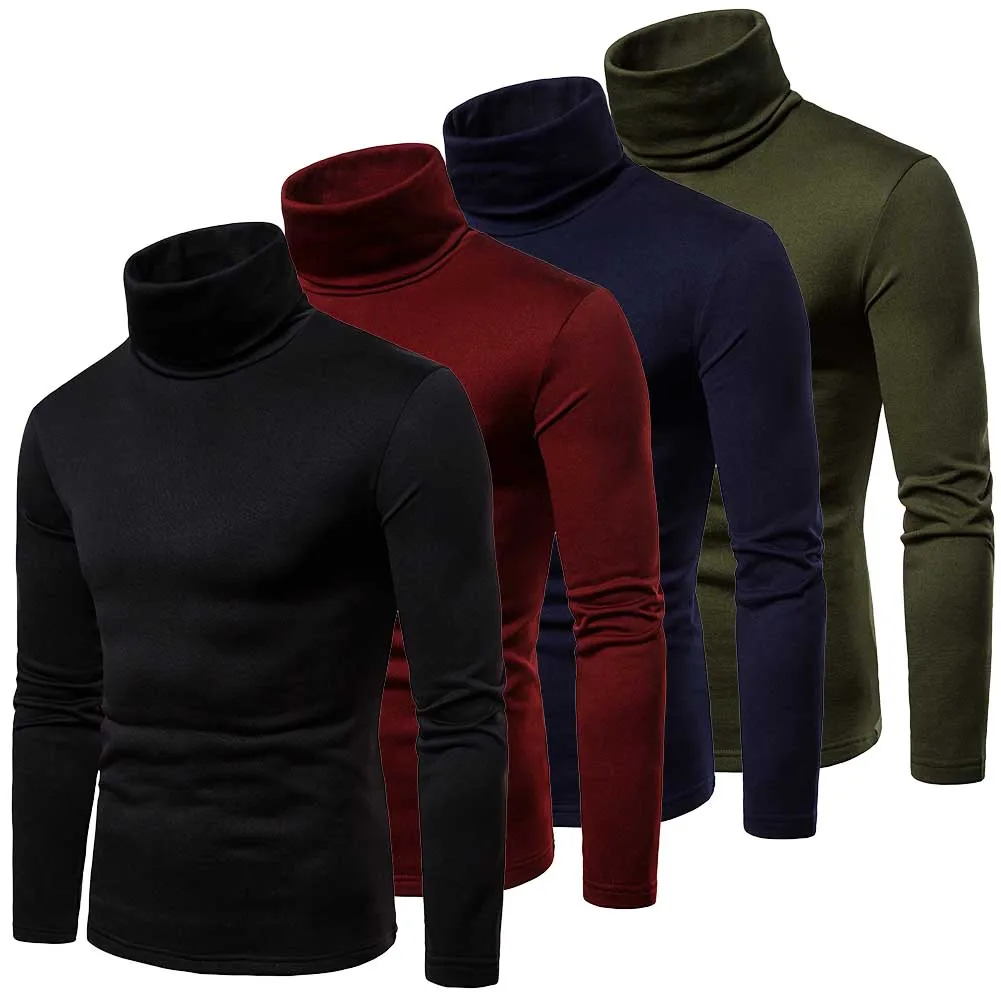 Jersey de algodón cálido para hombre, jersey de cuello alto, Tops, moda de invierno, nuevo