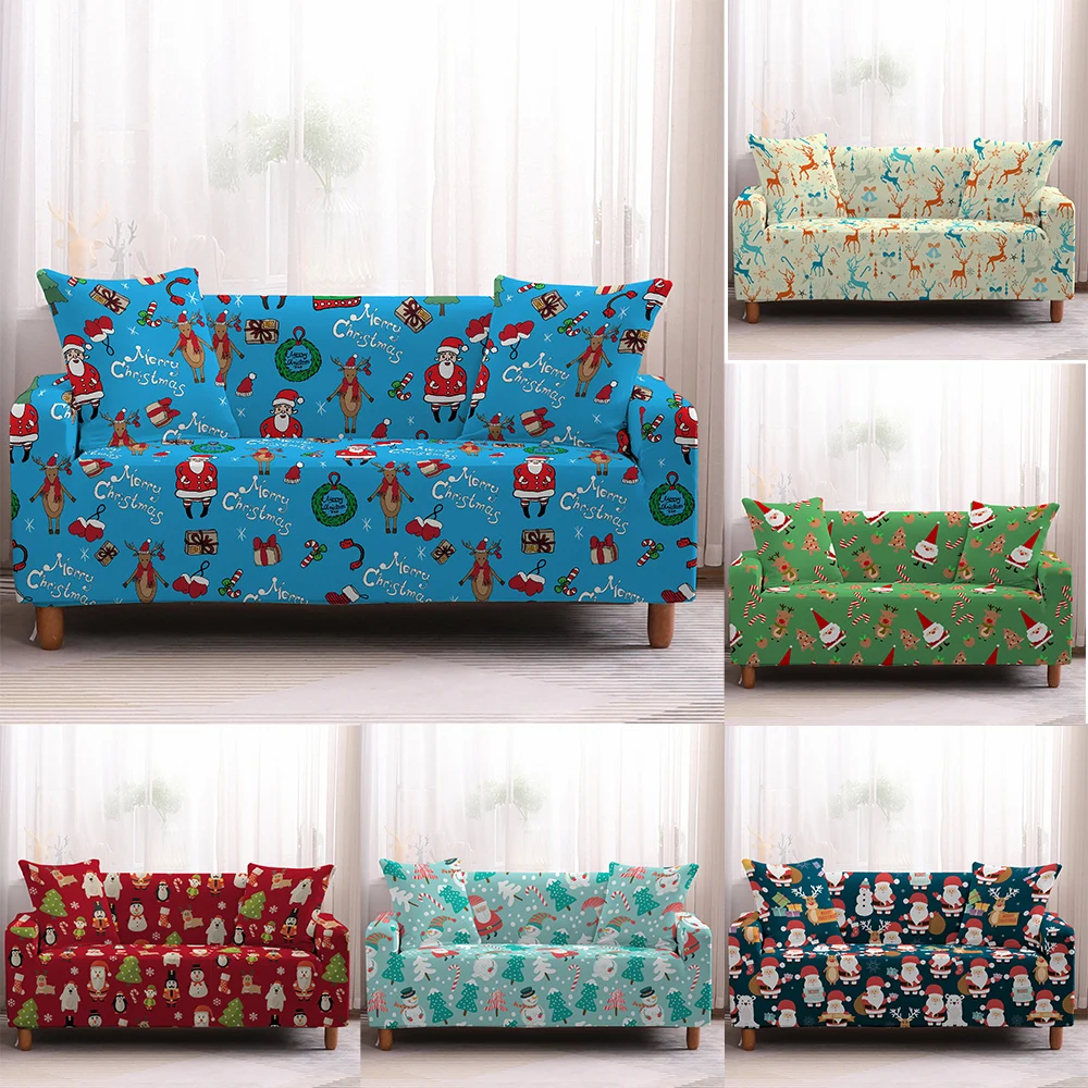 

DIDI Christmas CartoonsPattern Decor Sofa Cover Living Room Stretch Non-slip Couch Cover Santa Claus Elastic Slipcover Protector