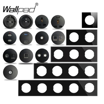 

Wallpad L6 Black Crystal Glass Wall Light Switch EU French Socket USB Charger RJ45 CAT6 HDMI Audio Modules DIY Free Combination