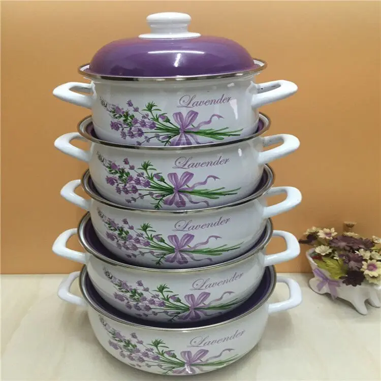 

Free shipping 5 Pots a set of Enamel Soup Pot Stew Pot 18/20/ 22/24/26CM Soup Cooker Kitchen Pots Cooking Pots set