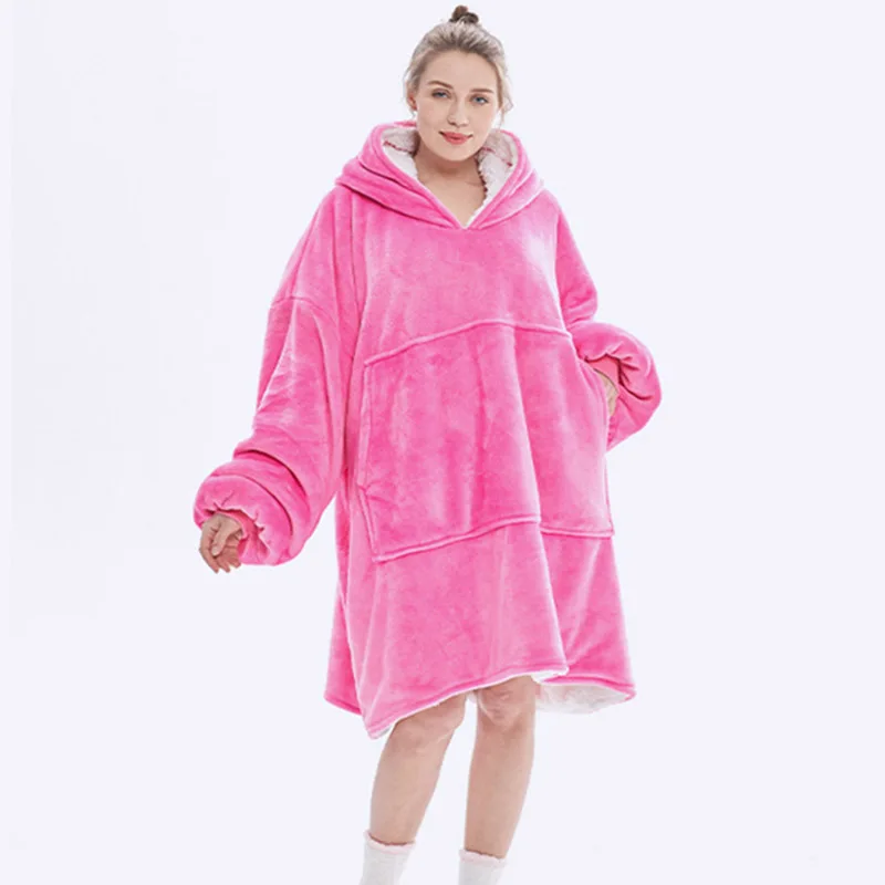 Women Wearable Hoodie Blanket with Sleeves Fleece Hooded Sweatshirts Giant Blanket Hoodies Winter Oversized Hoodies Sweatshirts