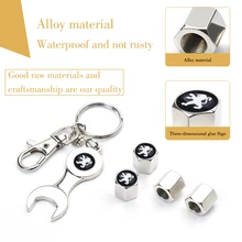 4Pcs Wheel Tire Valve Caps Wheel Tire Parts Valve Stem Caps Cover Car Logo Keychain For Peugeot 206 308 3008 207 307 208 407