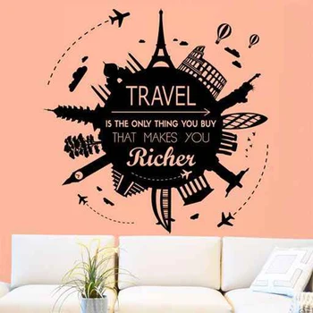 

Wall Decals Travel Round The World Sticker Large World Map Wall Stickers Cartoon Map Home Decor for Kids Room Vinyl DIY B2-002
