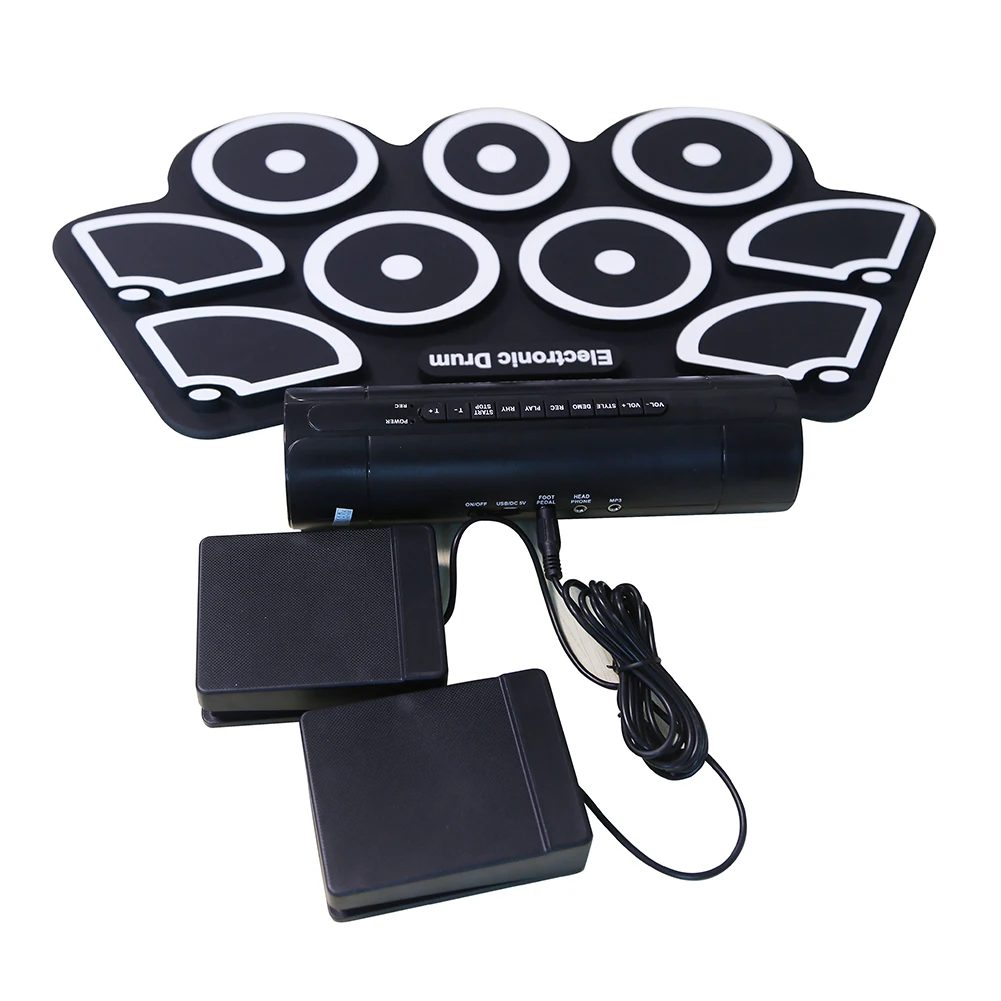 

Portable Hand Roll Silicone Electronic Drum 9 pads Roll up Drum Set With DrumSticks USB 3.5mm audio cable for Beginners Children