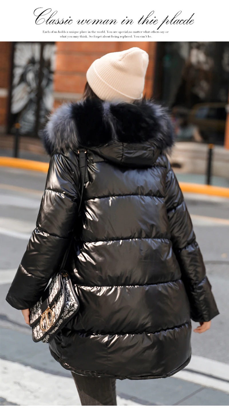 Зимняя куртка женская меховая парка с капюшоном блестящее зимнее пальто Женская негабаритная пуховая куртка Casaco с хлопковой подкладкой теплая Женская куртка s